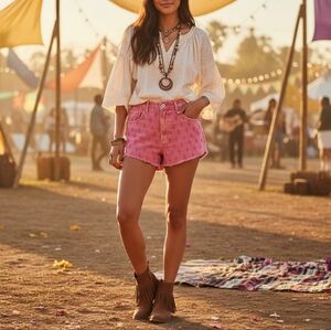 Free People We The Free Mixed Emotions High Rise Shorts Pink Red Size 29 NWT